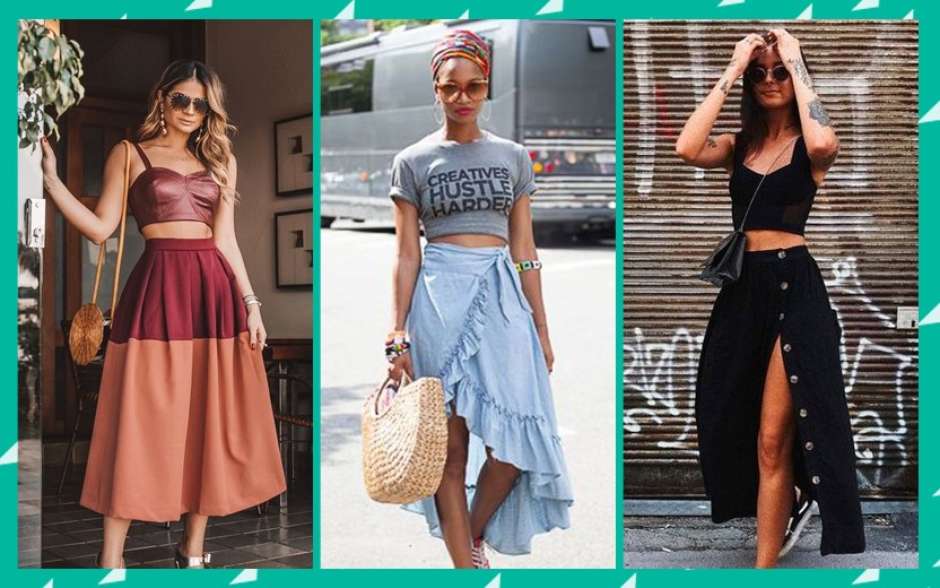 Conjunto cropped e saia com fenda