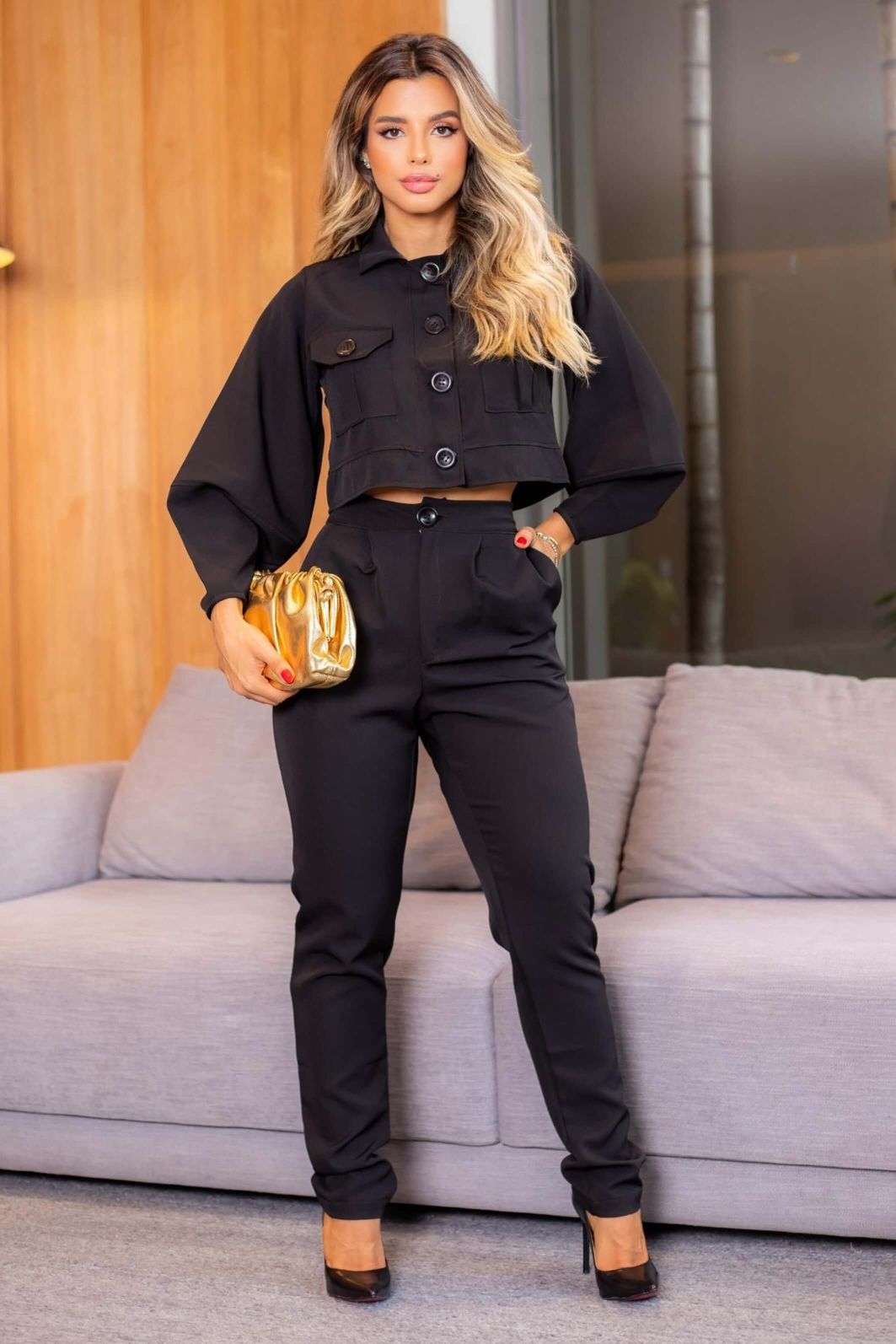 Conjunto social feminino alfaiataria blazer e calça pantalona