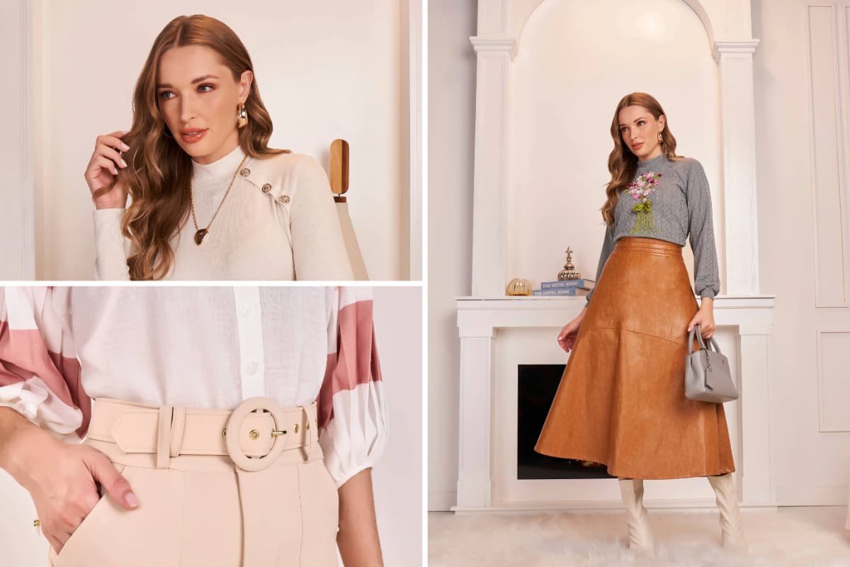 Conjunto social feminino alfaiataria cores neutras