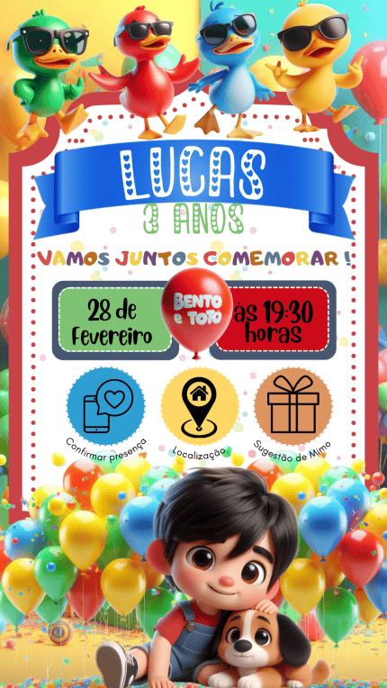 convite bento e toto gratis