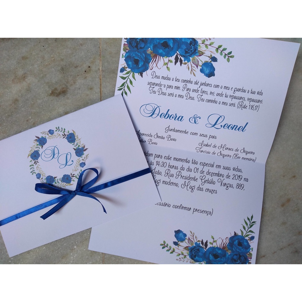 convite de casamento com fitas de cetim