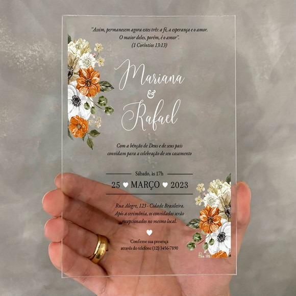convite de casamento com ilustrações de flores