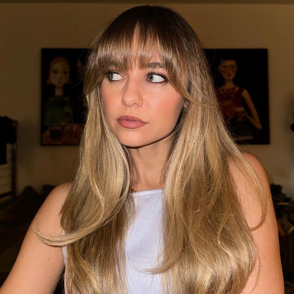 cortes de cabelo longo em camadas com franjão