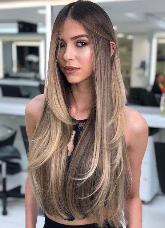 cortes de cabelo longo em camadas com franjão