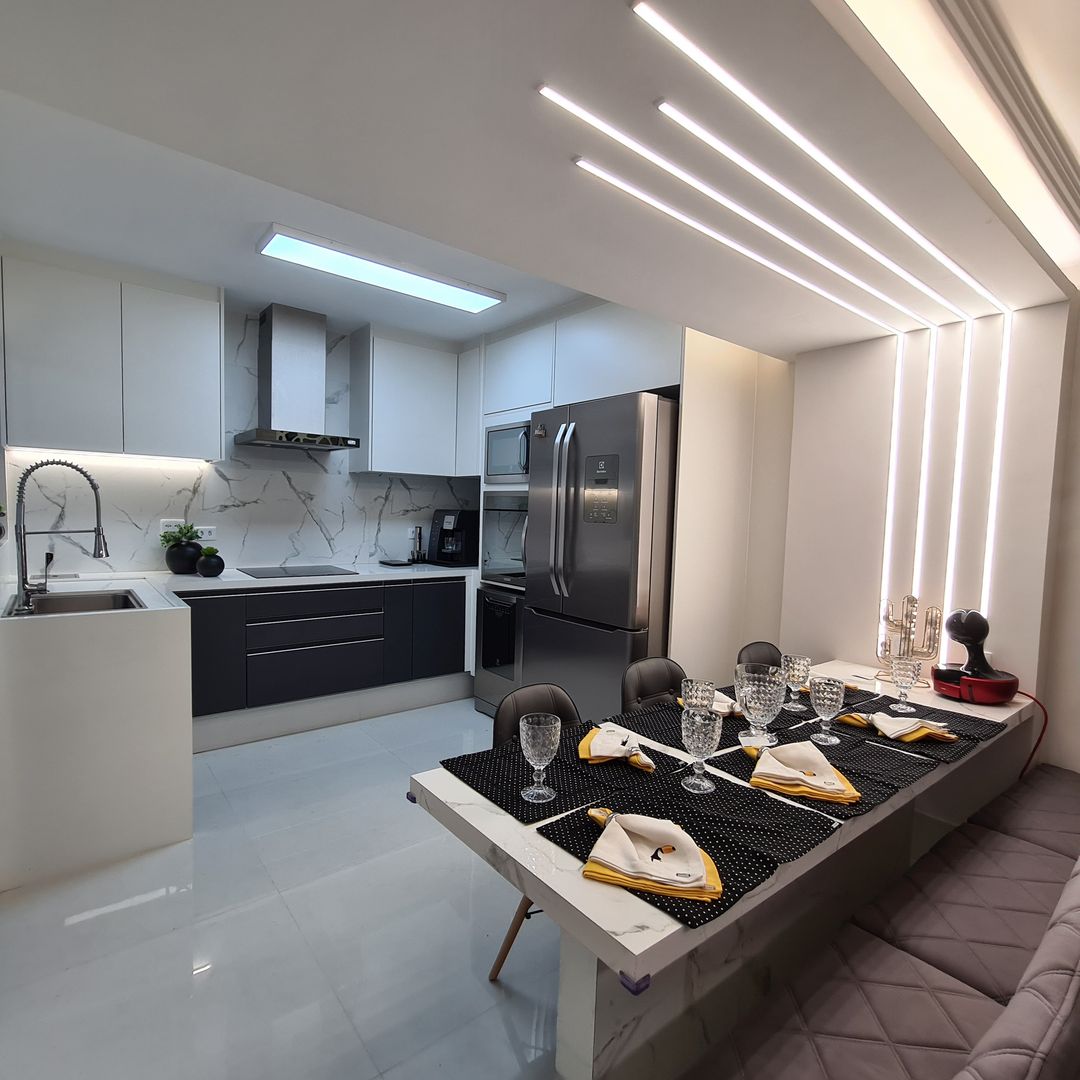 cozinha americana moderna com madeira