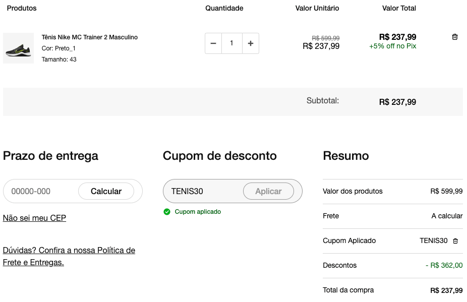 cupom nike app 2026