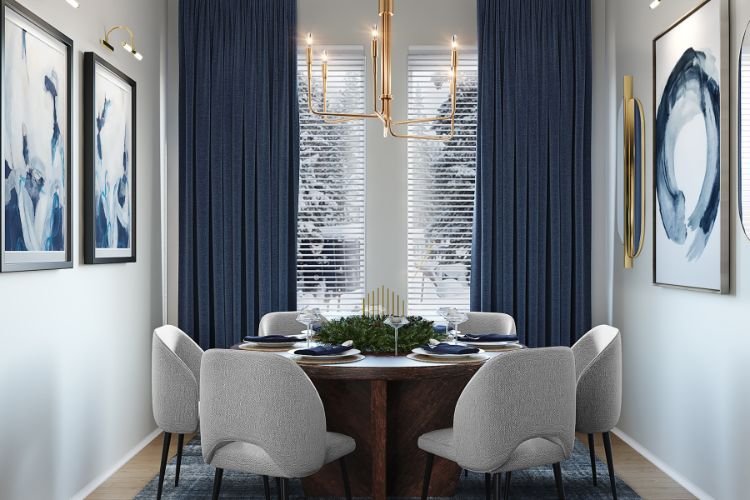 decoração azul e dourado feminino