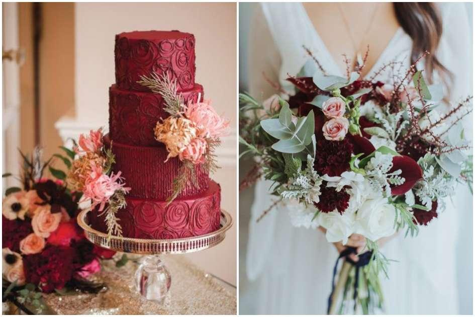 decoração casamento marsala e dourado