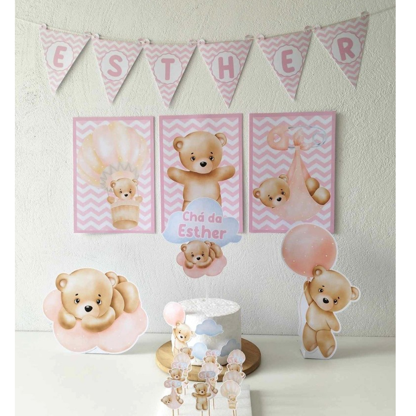 decoração chá de bebê luxo dourado e bege