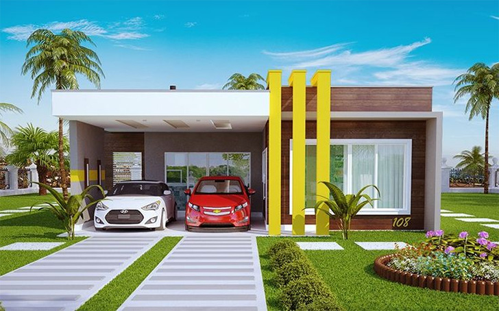 fachada casa térrea com jardim