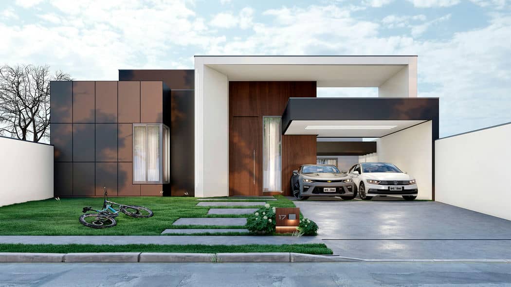 fachada casa térrea com pé direito duplo