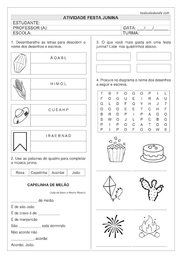 atividades juninas para imprimir