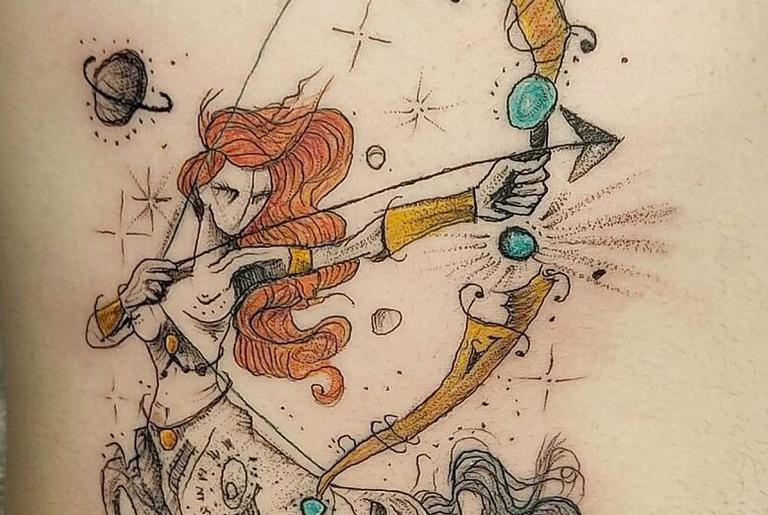 tatuagem de centauro sagitário feminina detalhada