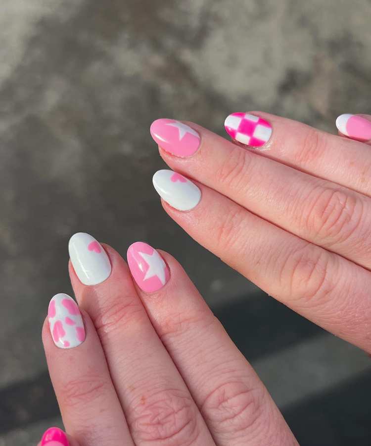 unha rosa e branco degradê