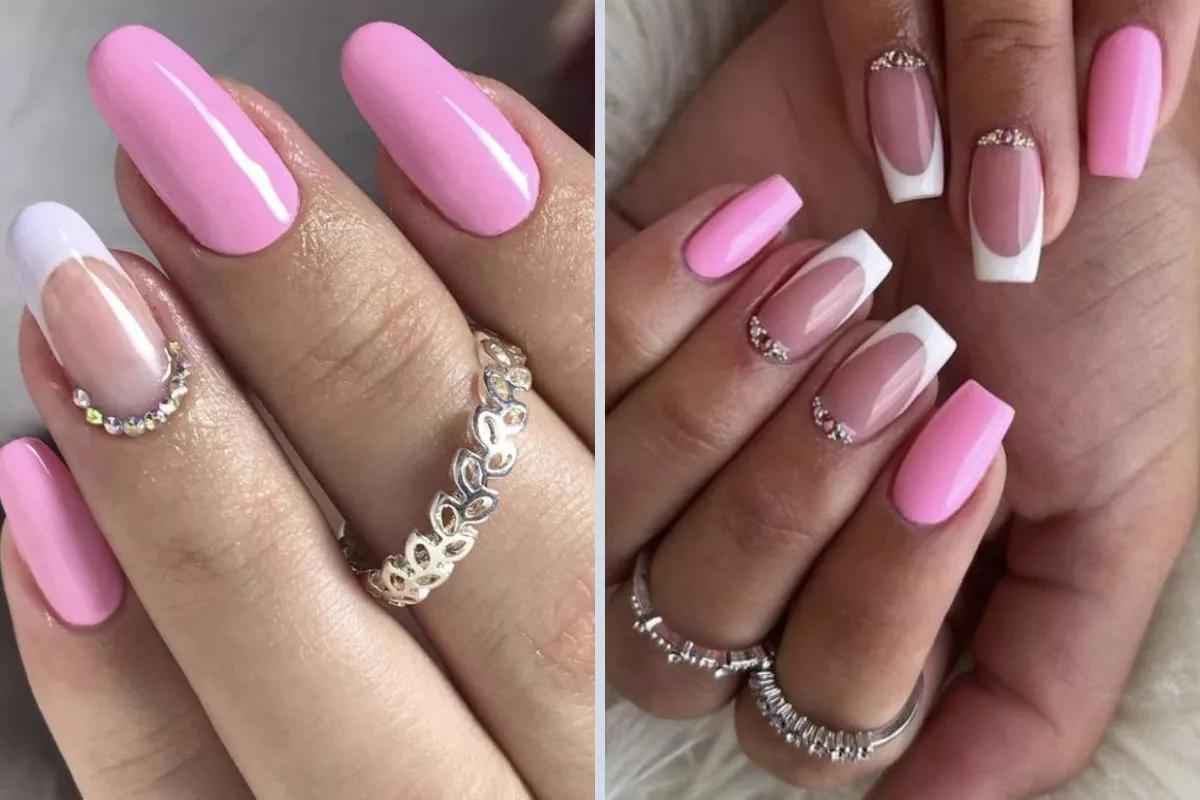 unha rosa e branco minimalista