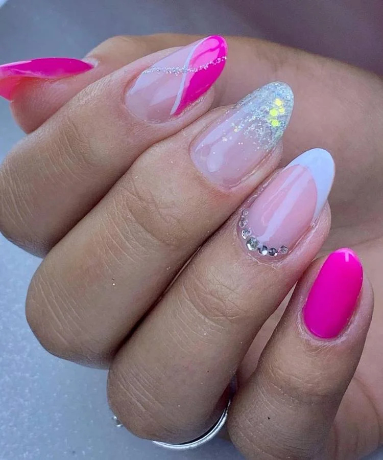 unha rosa choque e branco