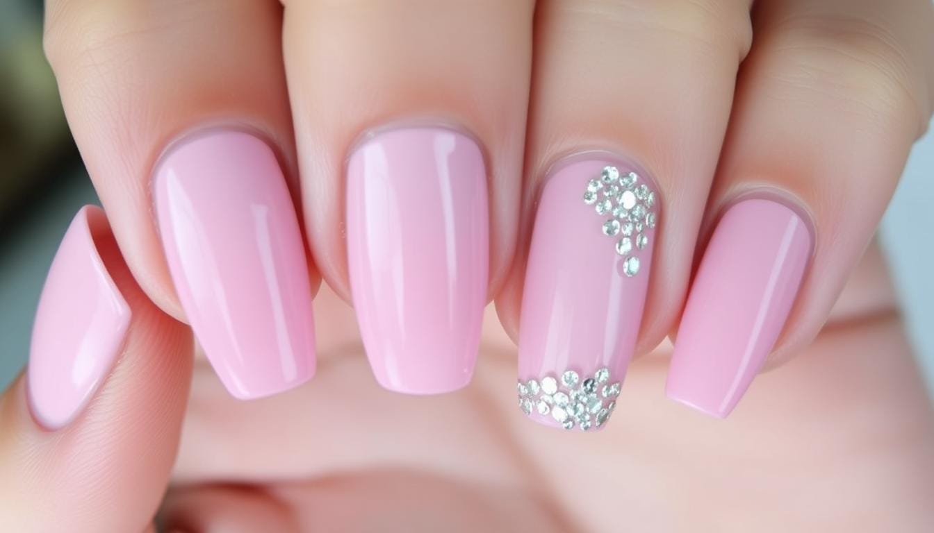 ideias de unhas rosa com glitter