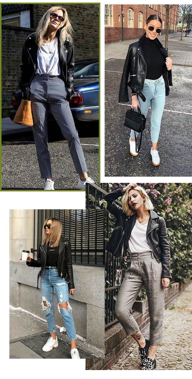 jaqueta de couro feminina com jeans