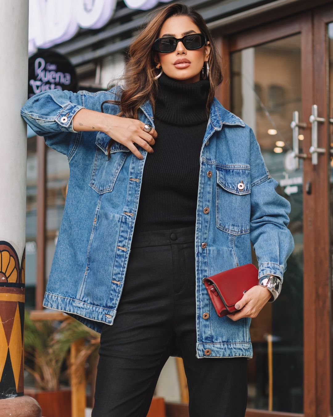 jaqueta jeans oversized colorida