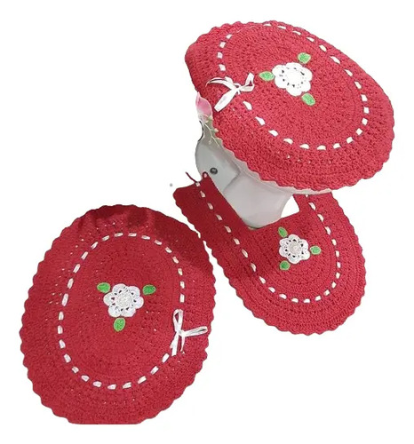 Jogo de banheiro de crochê vermelho paixão