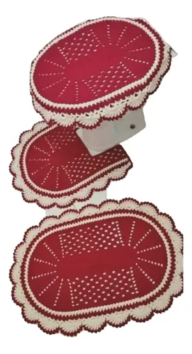 Jogo de banheiro de crochê vermelho 3 peças