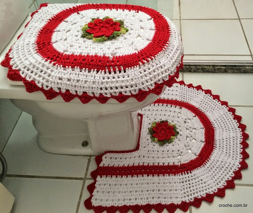 Jogo de banheiro de crochê vermelho paixão