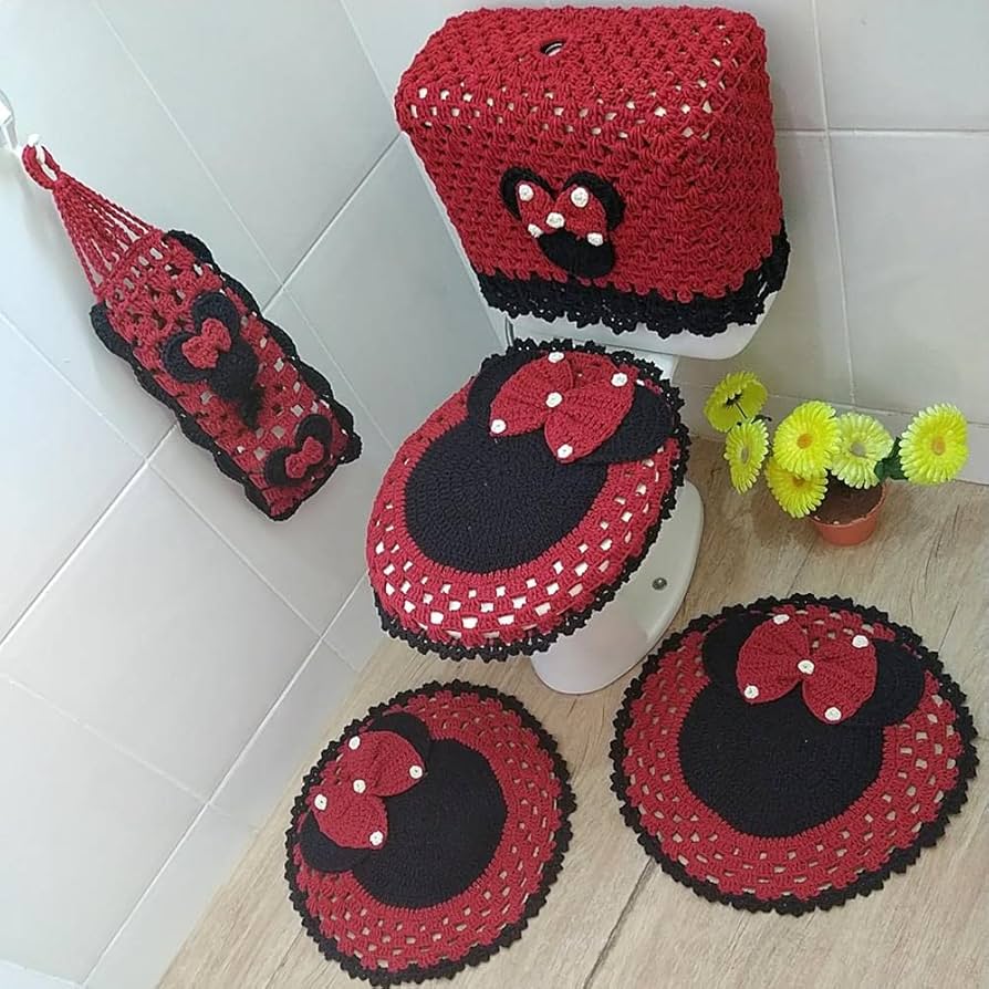 Jogo de banheiro de crochê vermelho Luna