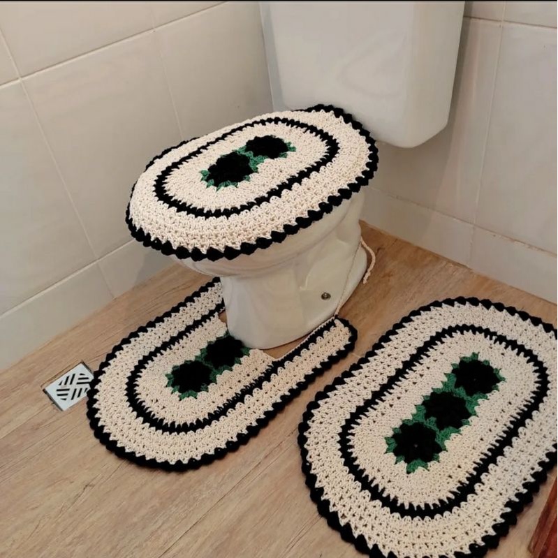 Kit tapete banheiro crochê 3 peças