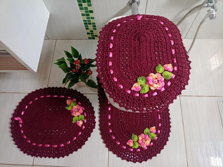 Kit tapete banheiro crochê 3 peças
