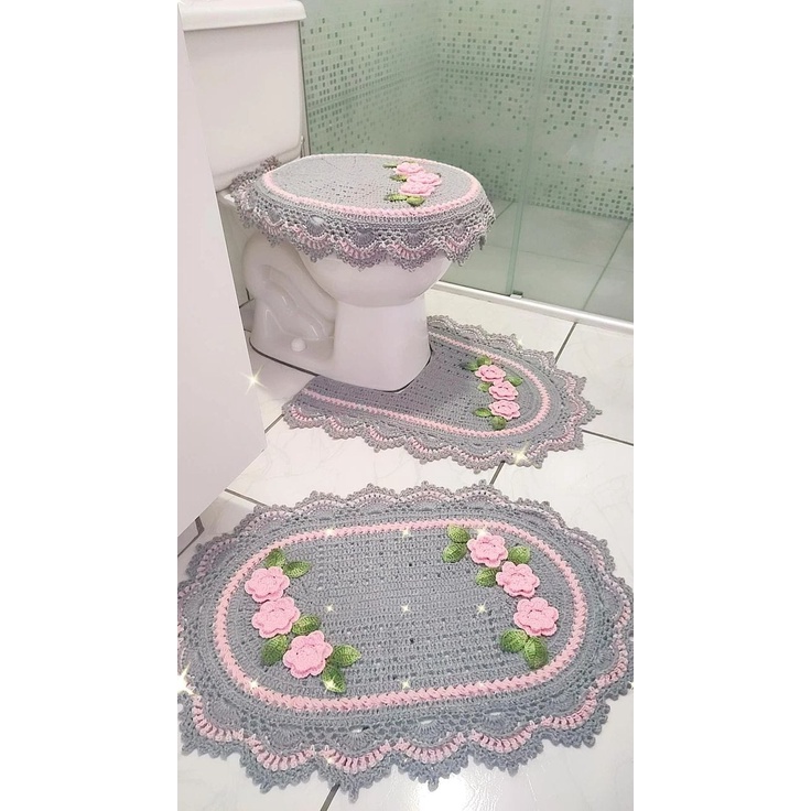 Tapete banheiro crochê luxo