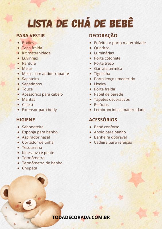 Lista De Chá De Fraldas