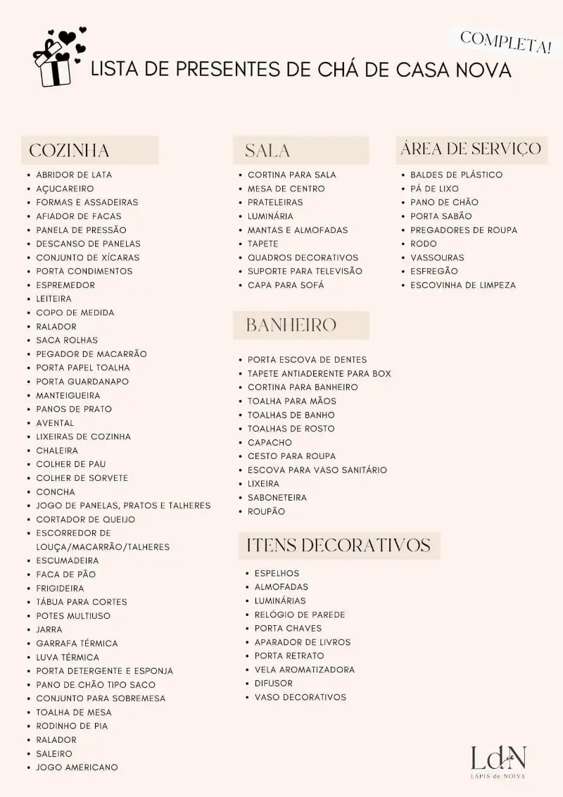 lista de presentes open house