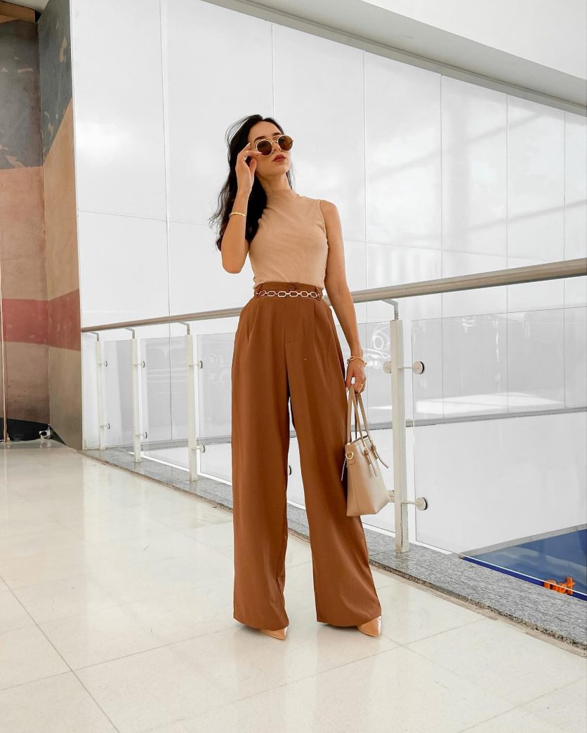 calça pantalona alfaiataria feminina cinza