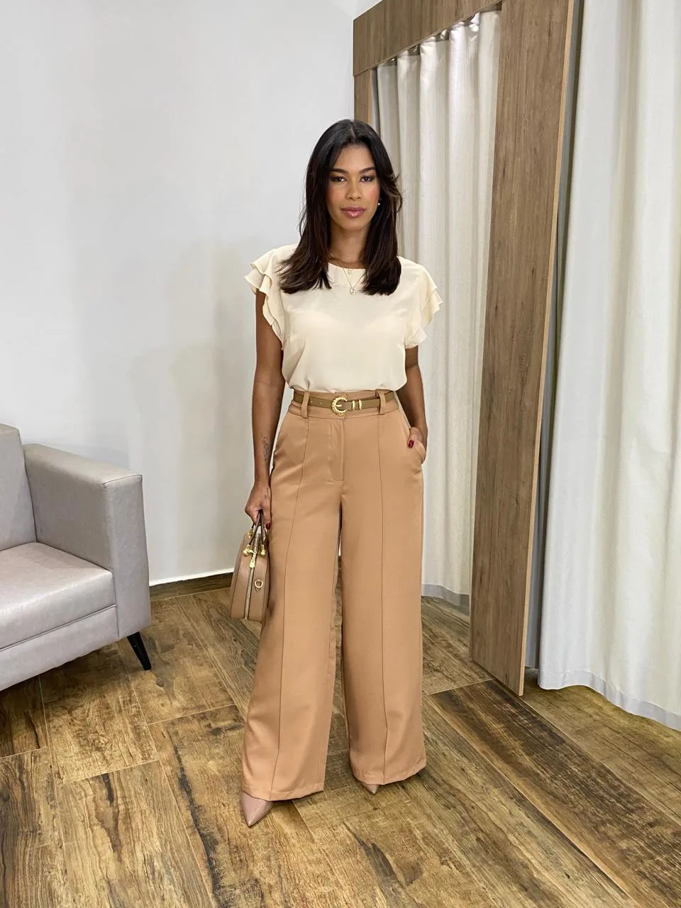 calça pantalona alfaiataria feminina de linho