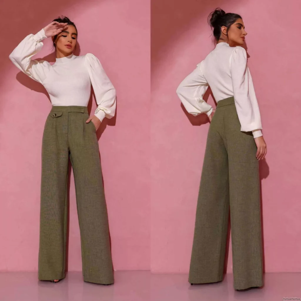 calça pantalona alfaiataria feminina de crepe