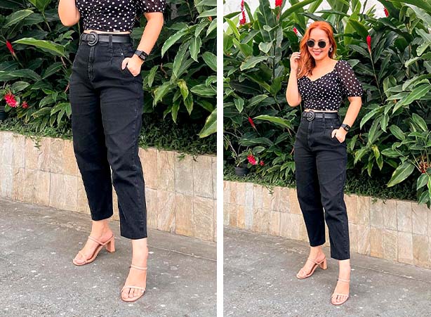 look calça pantalona preta