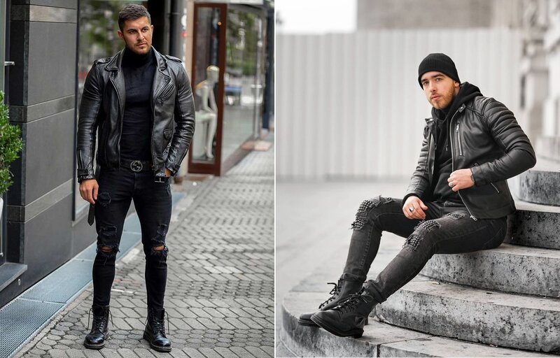 look com jaqueta de couro preta