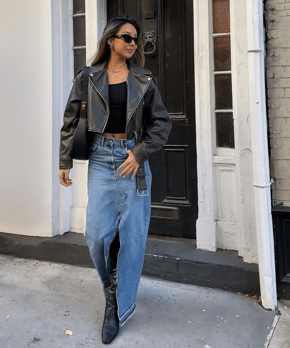 look total black com jaqueta de couro