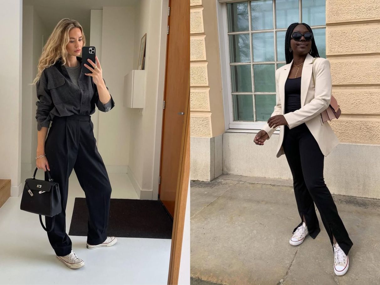 look de trabalho com tênis
