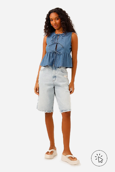 looks com bermuda jeans feminina
