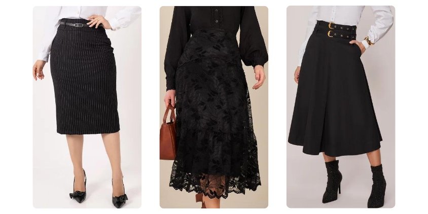 looks com saia midi rodada