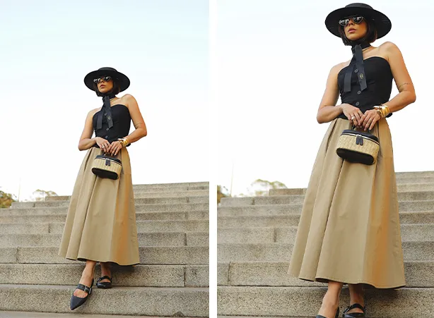 looks com saia midi estampada
