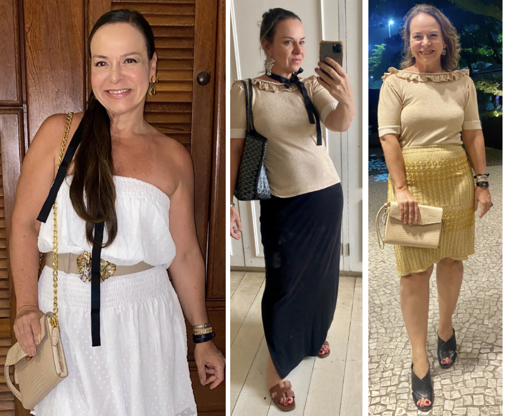 mala de mão feminina com roupas monocromáticas
