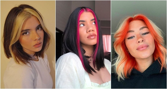 mecha colorida por baixo do cabelo