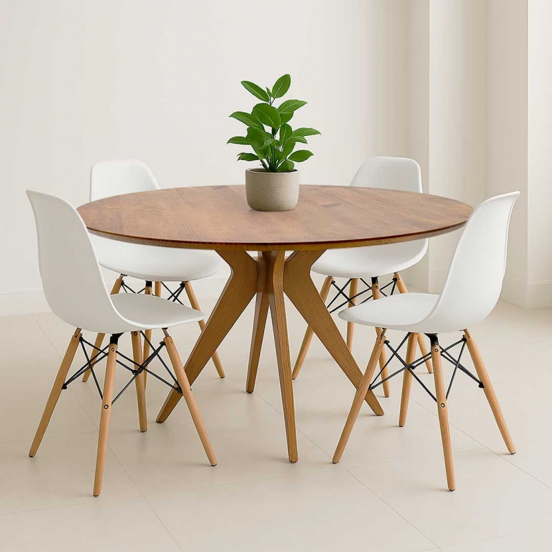 Mesa redonda madeira 90cm 4 cadeiras