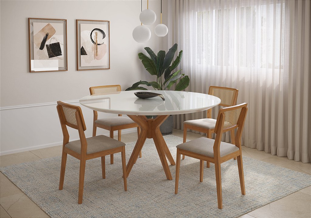 Mesa redonda madeira 110cm 4 cadeiras