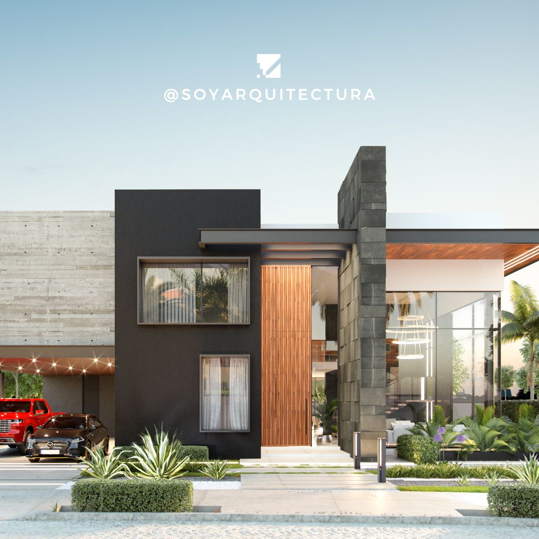 fachada de casa moderna com varanda