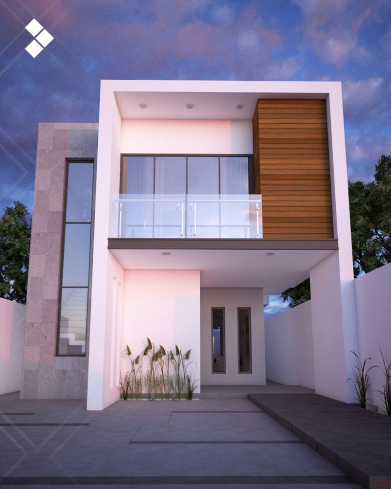 fachada de casa moderna com piscina