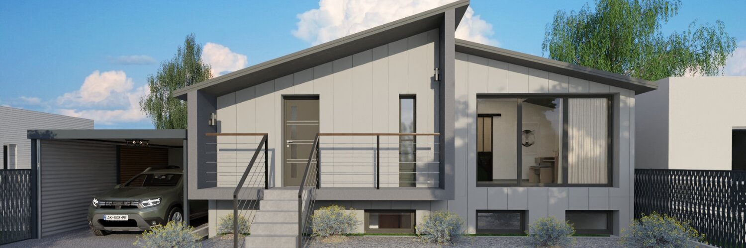 fachada de casa moderna com cores escuras