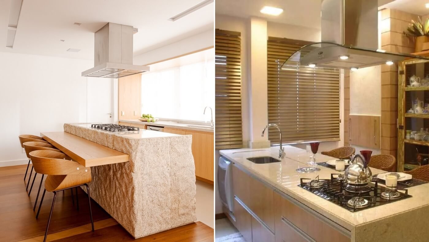 ilha de cozinha com mesa